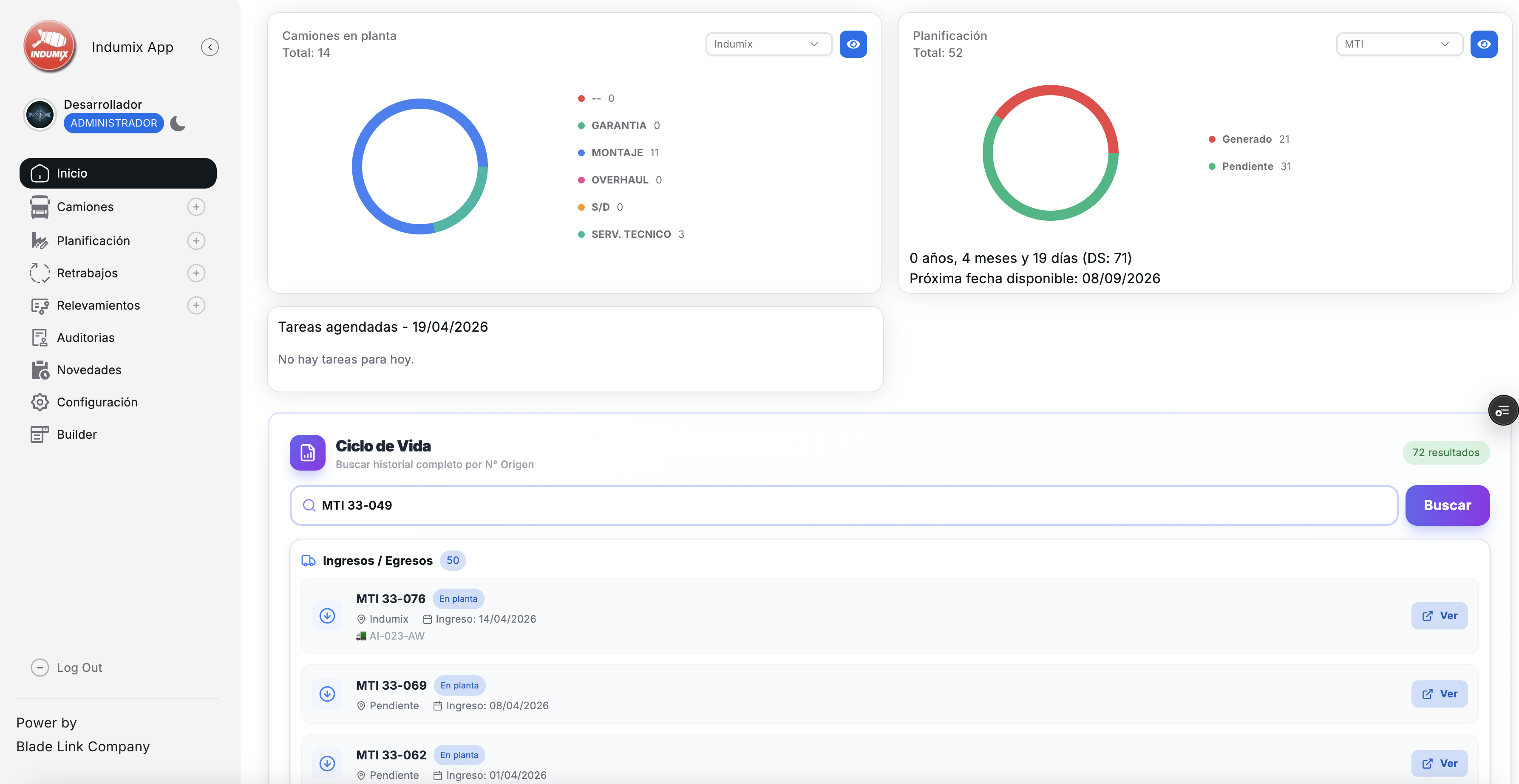 Dashboard Indumix App